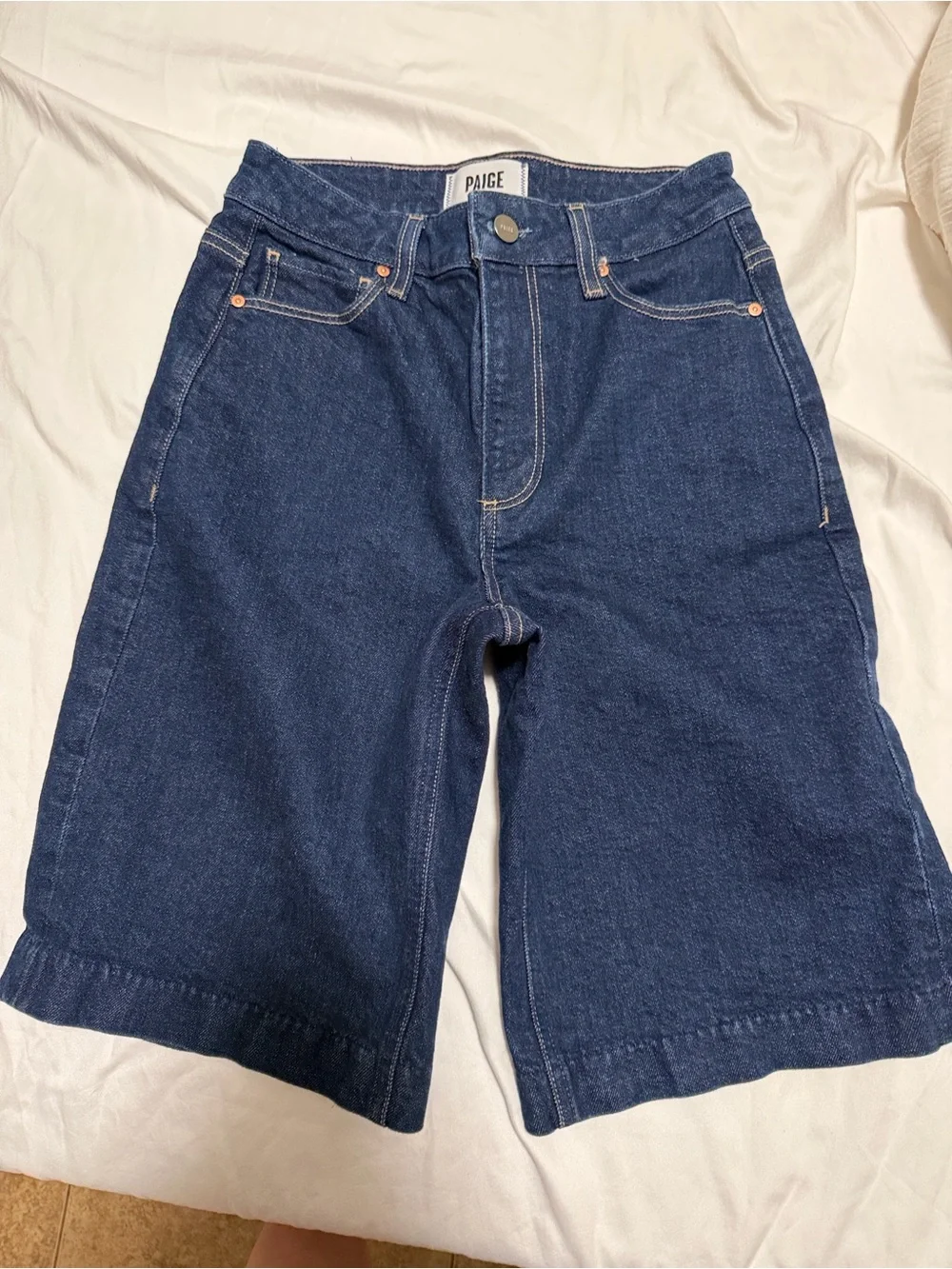 PAIGE Dark Blue Denim Bermuda Shorts